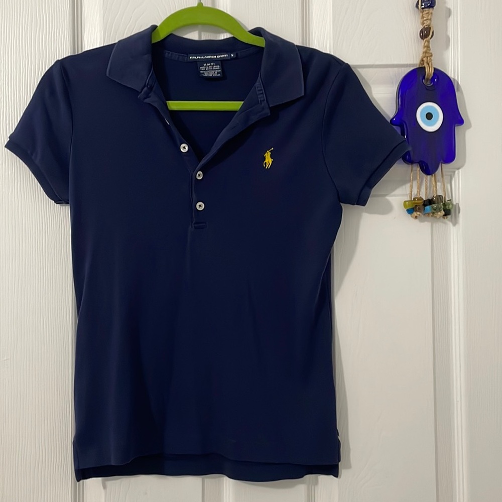 Ralph Lauren Sport Slim Fit Medium Shirt in Navy with signature Logo in Yellow💛
